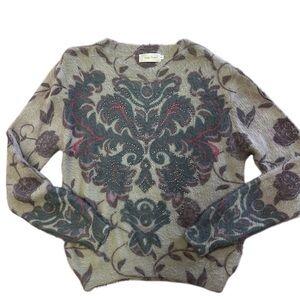 Simply Couture Soft Floral Patterned with Silver Details Sweater Sz S